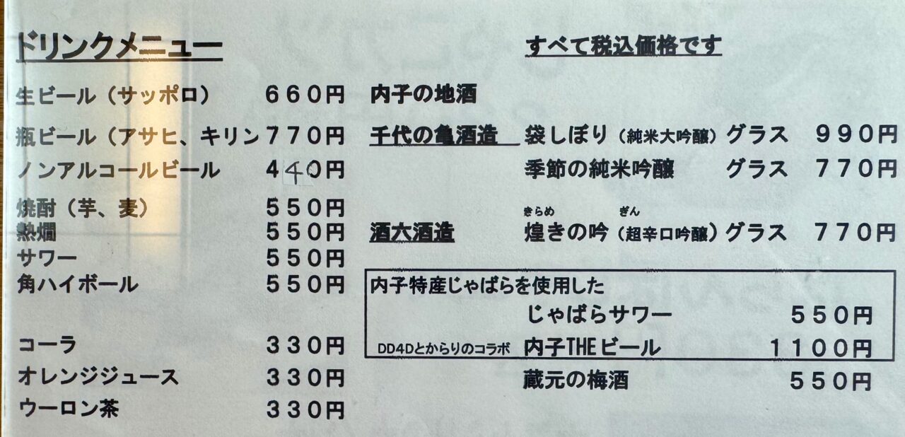 「食事処りんすけ」メニュー