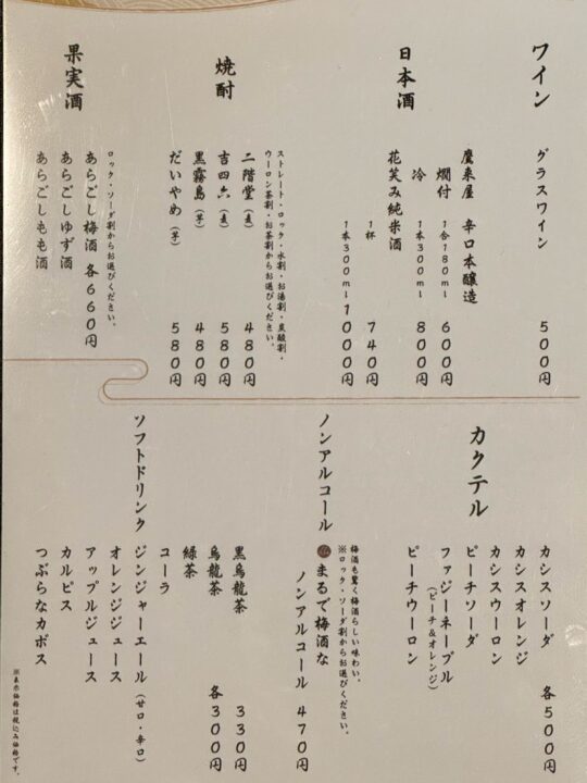 「別府焼肉 きんぼし」メニュー