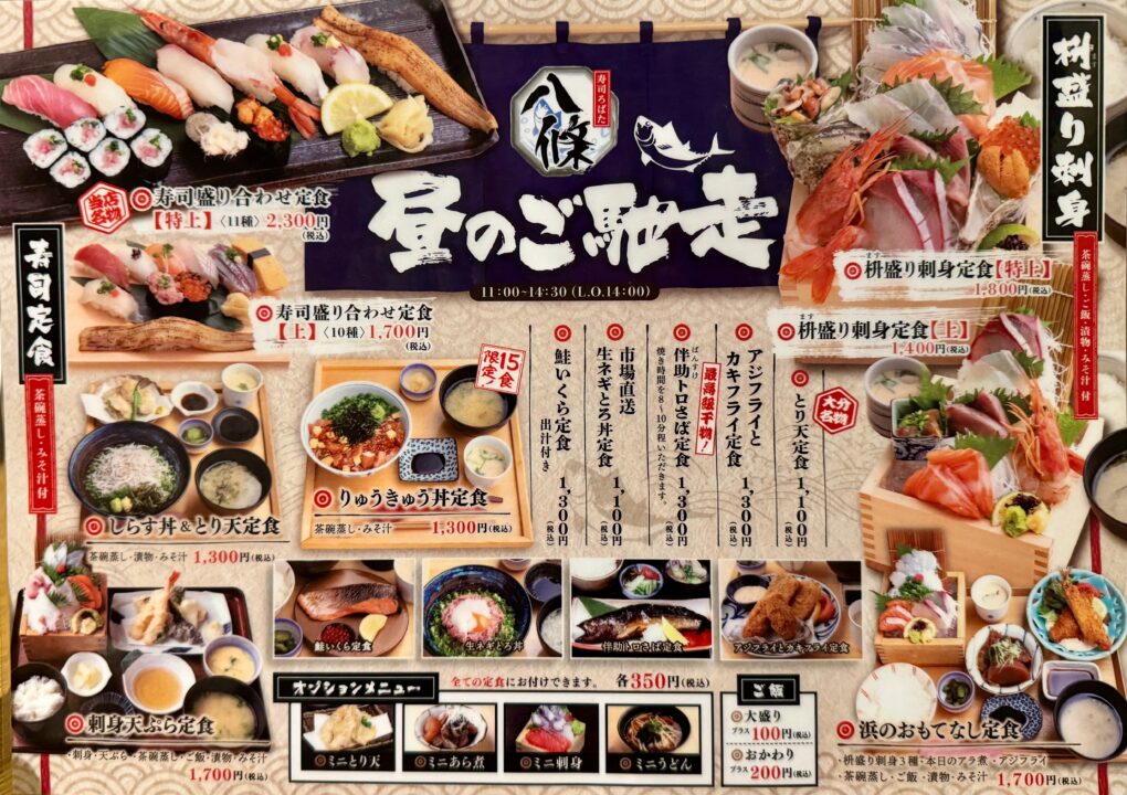 「寿司ろばた八條」メニュー