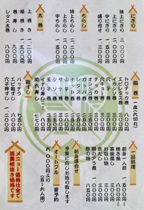 「福助寿司」メニュー